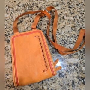 Piquadro Orange Leather Small Mens Crossbody Bag 8X5.5